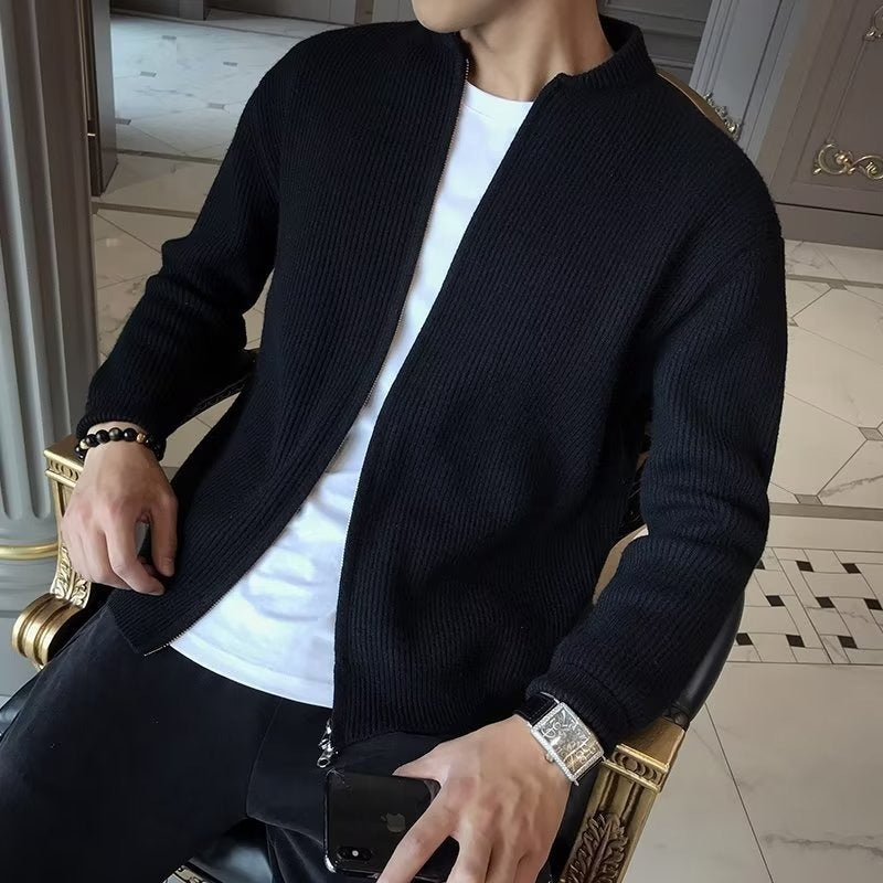 Casual All-matching Slim Fit Men's Solid Color Knitted Cardigan Jacket