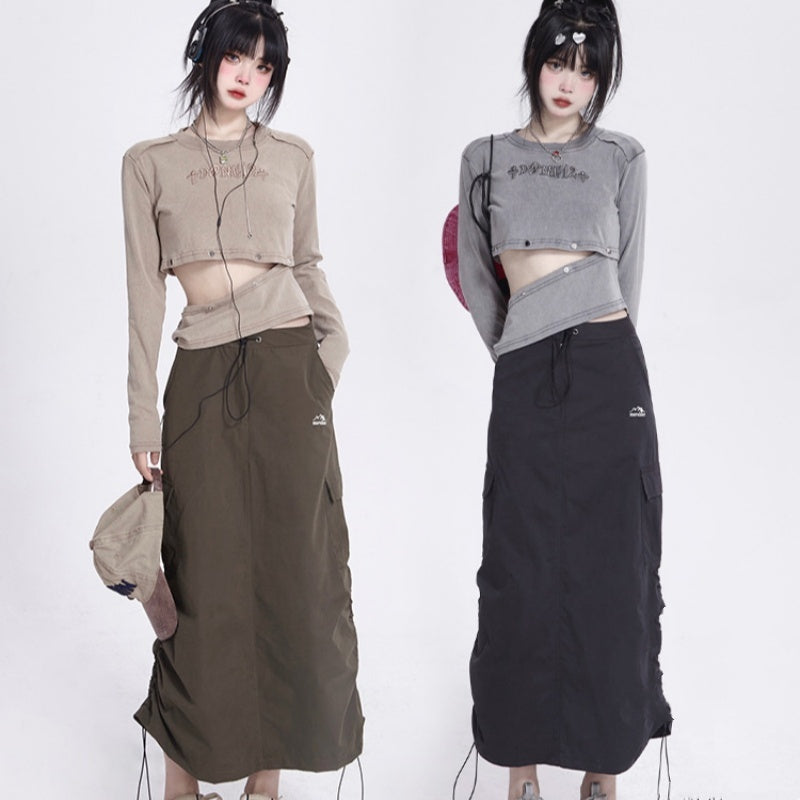 Workwear Mid-length Skirt Women's Autumn And Winter Drawstring