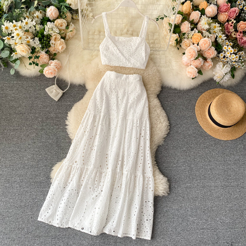 Eyelet Coordinate Camisole Long Skirt Tank Top