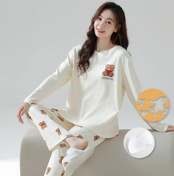 Ladies' Spring And Autumn Period Pajamas With Chest Pads