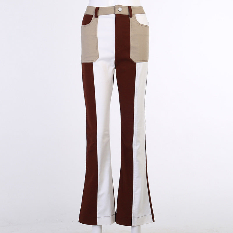 La-shaped Personality Stitching Jeans Slim Trousers