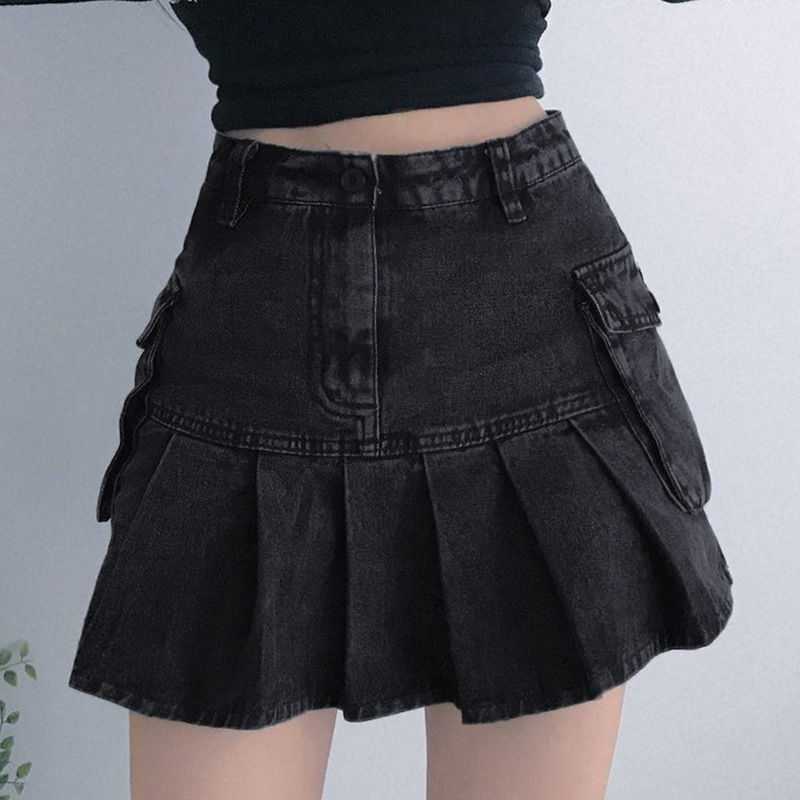 Denim Pleated Micro Skirt