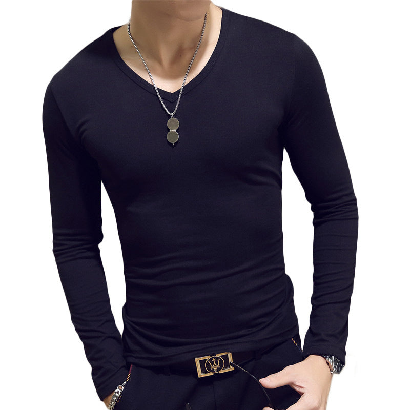 Slim-Fit Solid Color Round Neck Pullover Men's