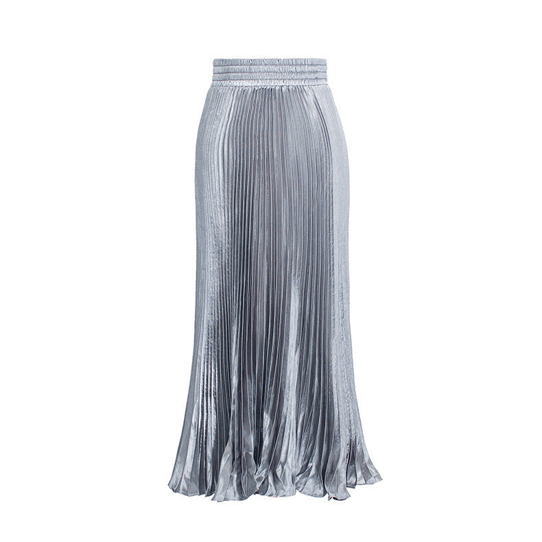 Satin Metallic Organ Pleated Skirt