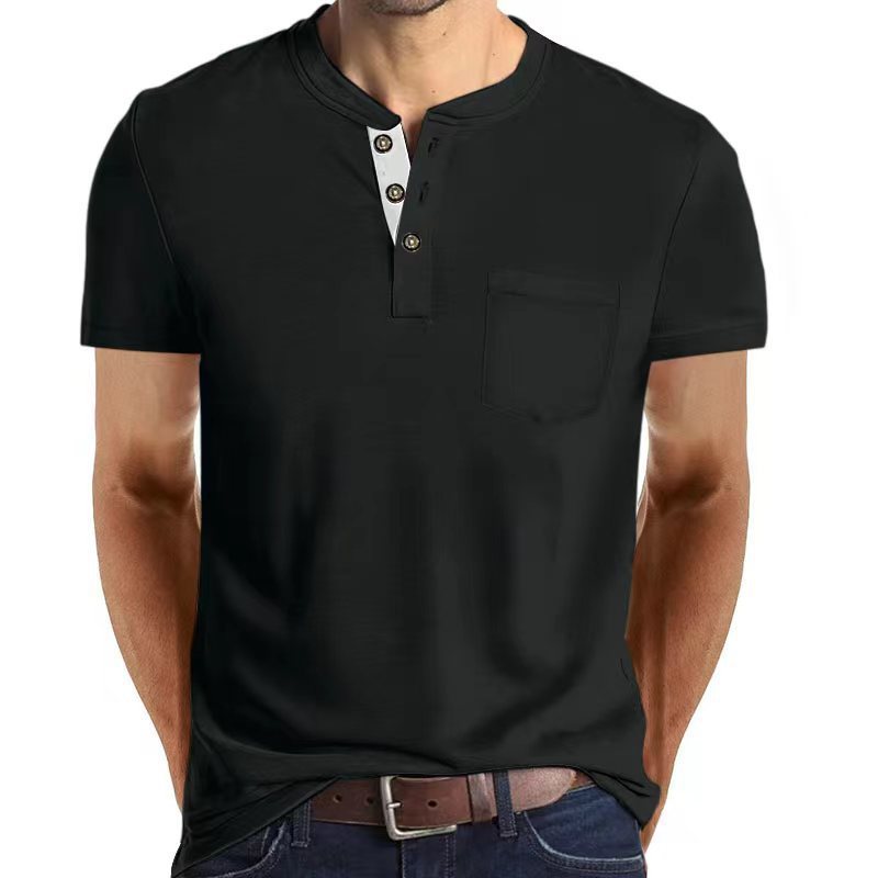 European And American Men's Short Sleeve Button Pocket