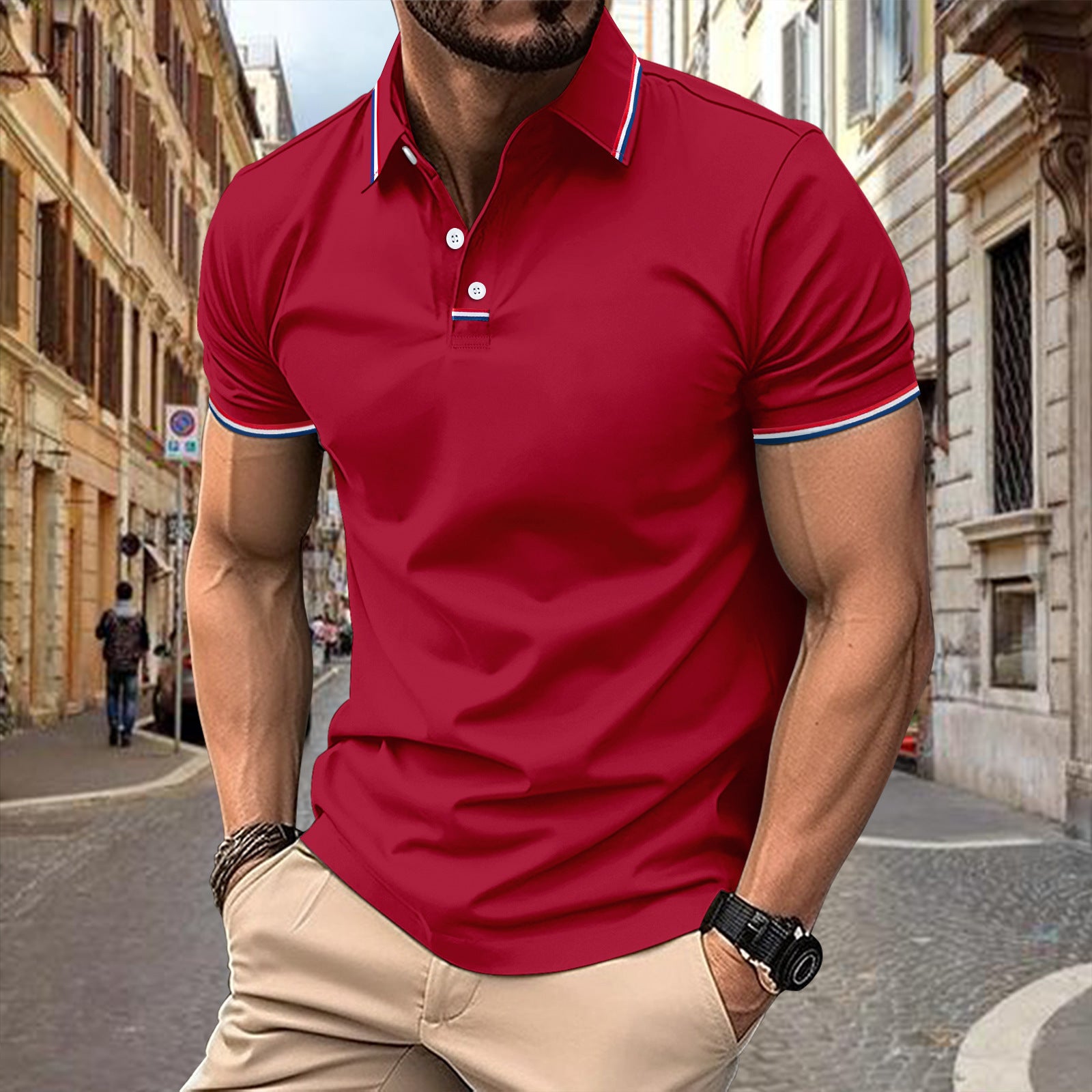 Button Business Pure Color All-match T-shirt