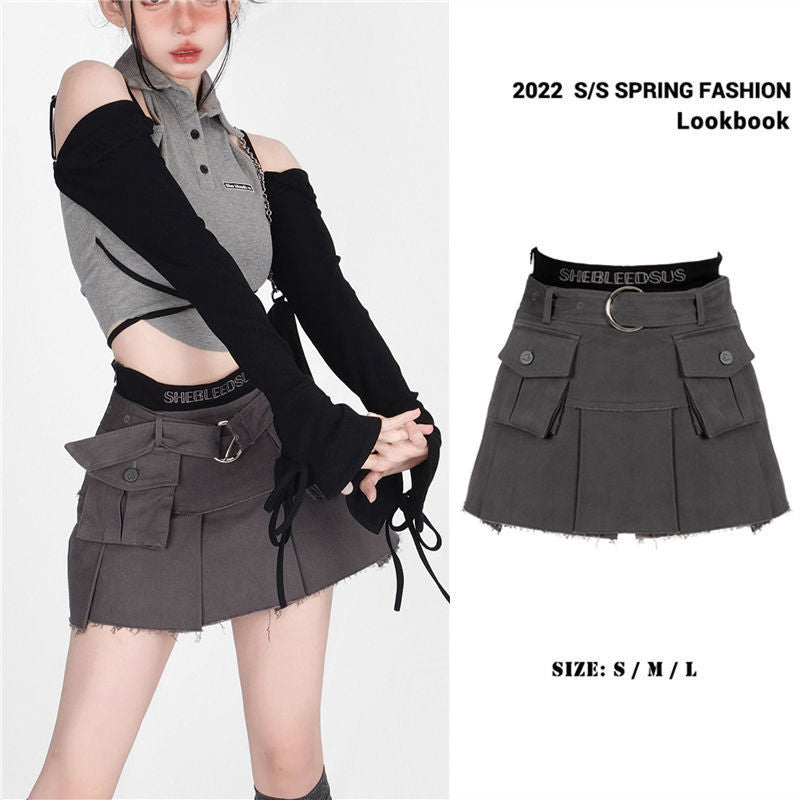 Pleated Mini Skirt with Belt