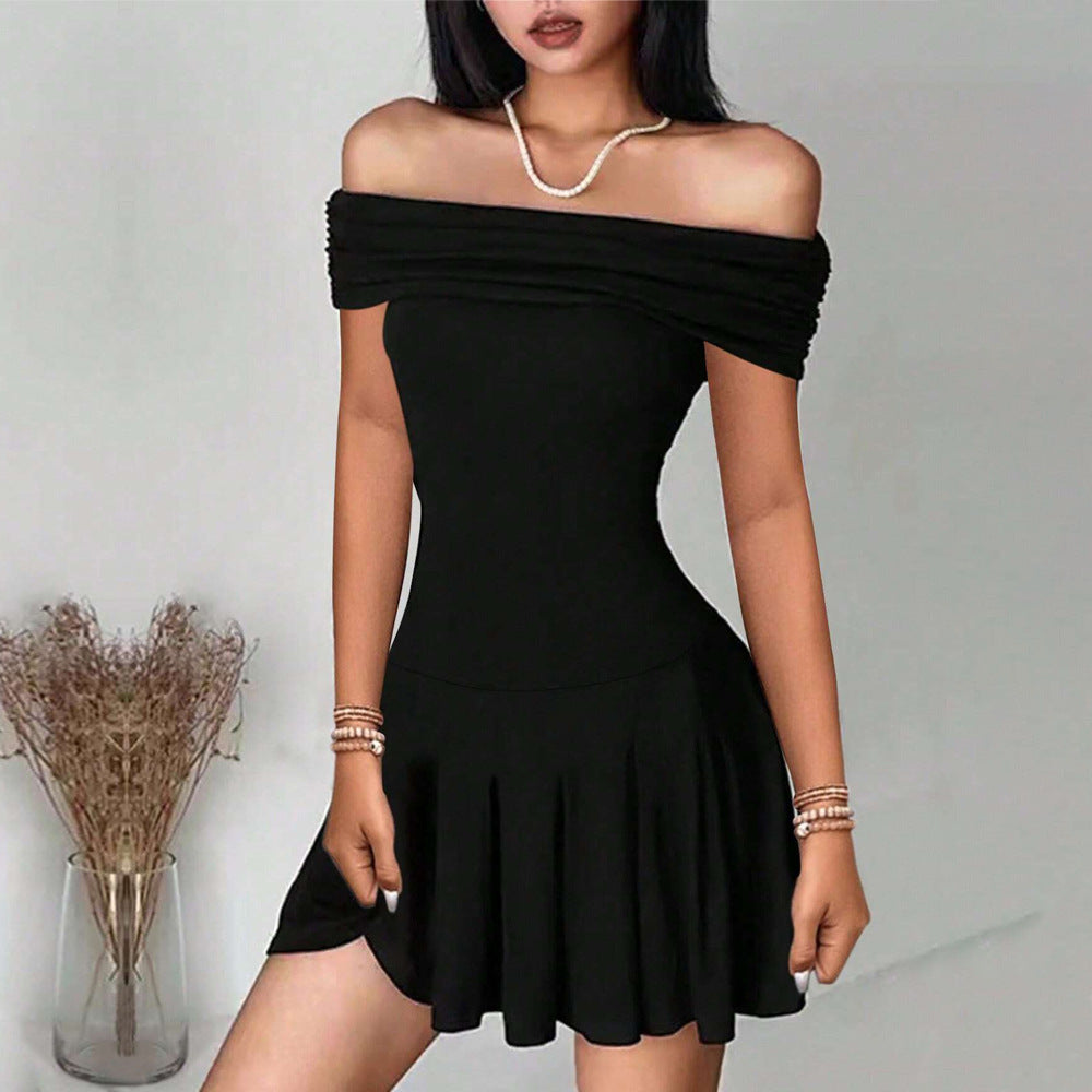 Off-shoulder Dress Off-neck High Waist Skirt