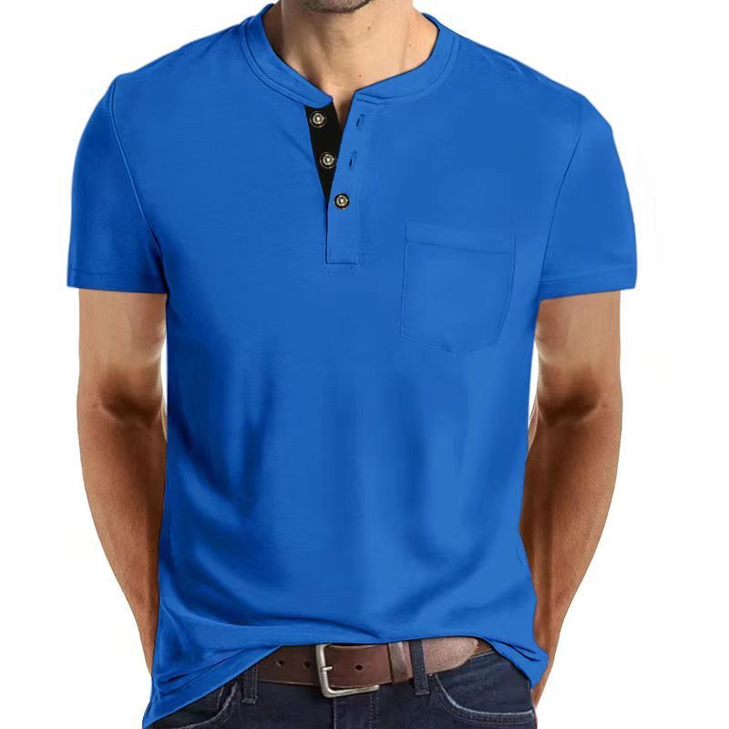 European And American Men's Short Sleeve Button Pocket