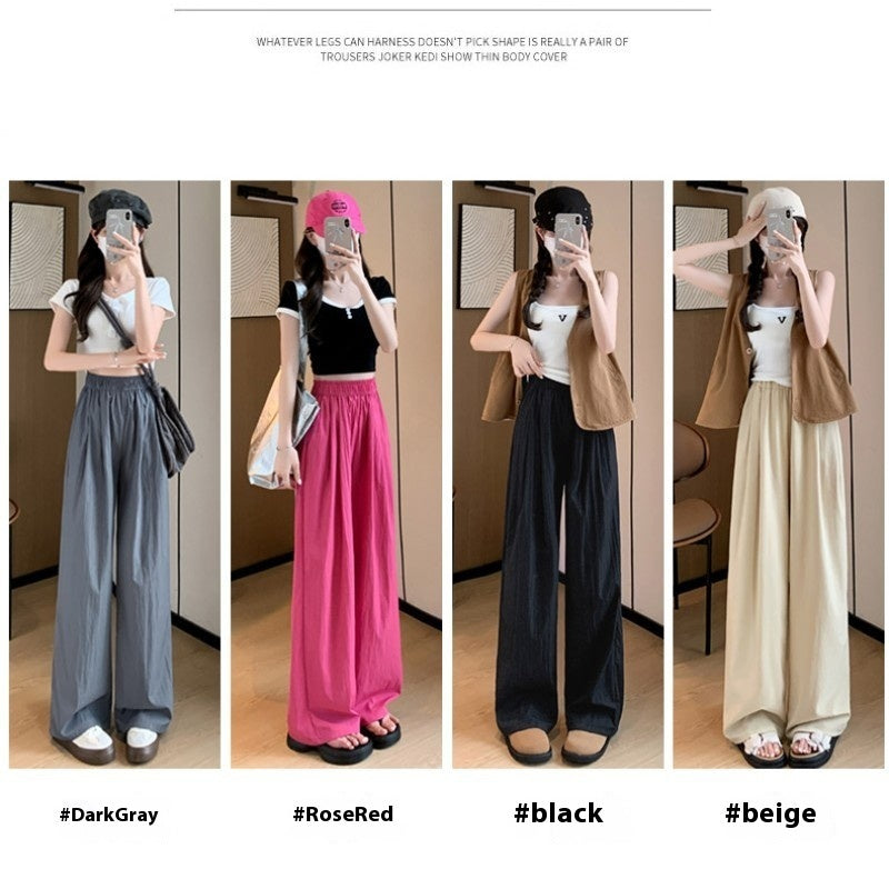 High Waist Drooping Straight Pleated Cotton And Linen Casual Pants