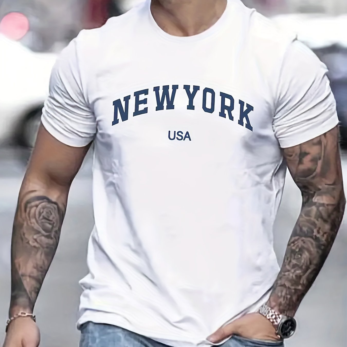 Men's Summer New York Printed 100 Cotton Large Loos Short Sleeve