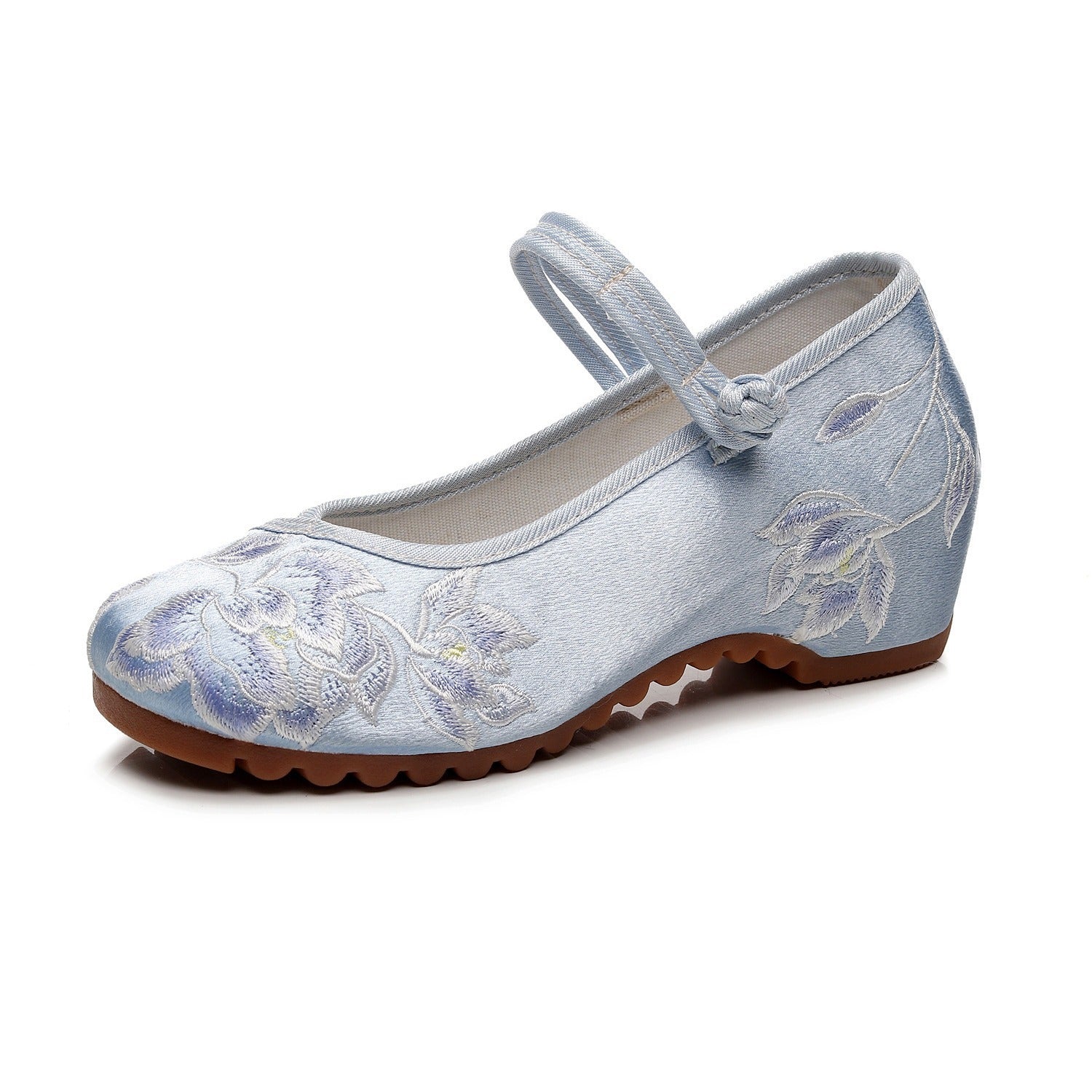 Women's Round Toe Invisible Elevated Antique Style Embroidery Flat Cloth Shoes