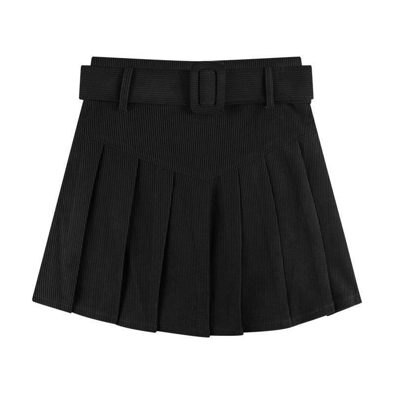 Buckled Mini Skirt Pleated Corduroy Half Women's Autumn A-line