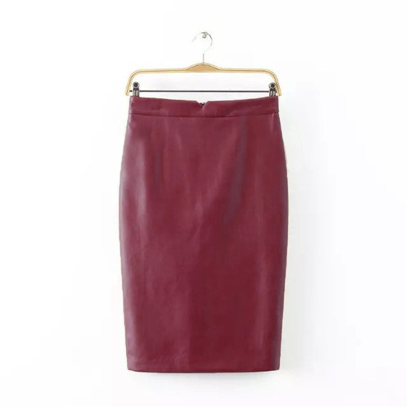 High Waist Fitted Leather Long Skirt