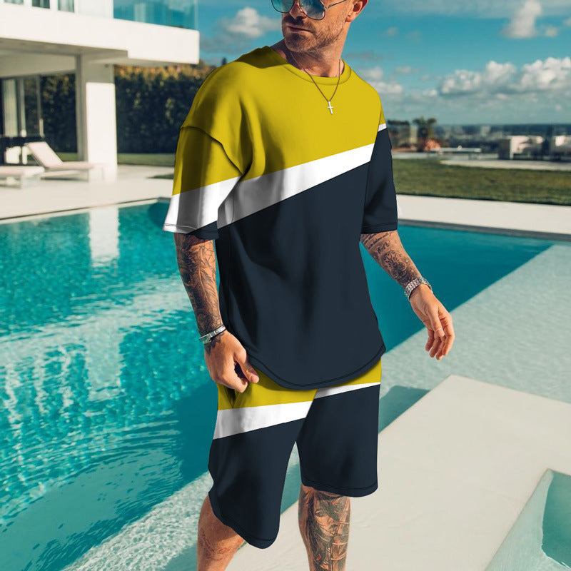 Men's Trendy Casual Beach Style Texture 3D Digital Suit