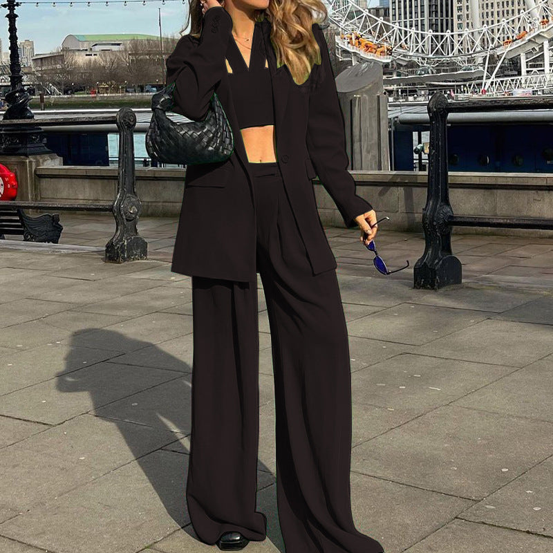 Long Sleeve Suit Coat Casual Trousers Set Three-piece Set