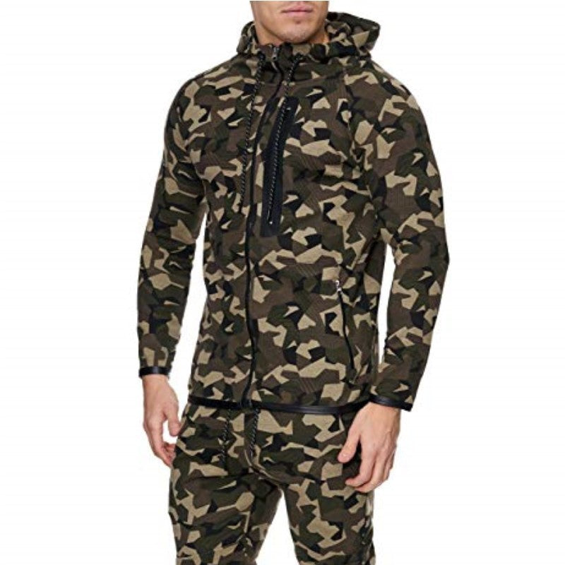 Camouflage zipper cardigan hooded sweatshirt