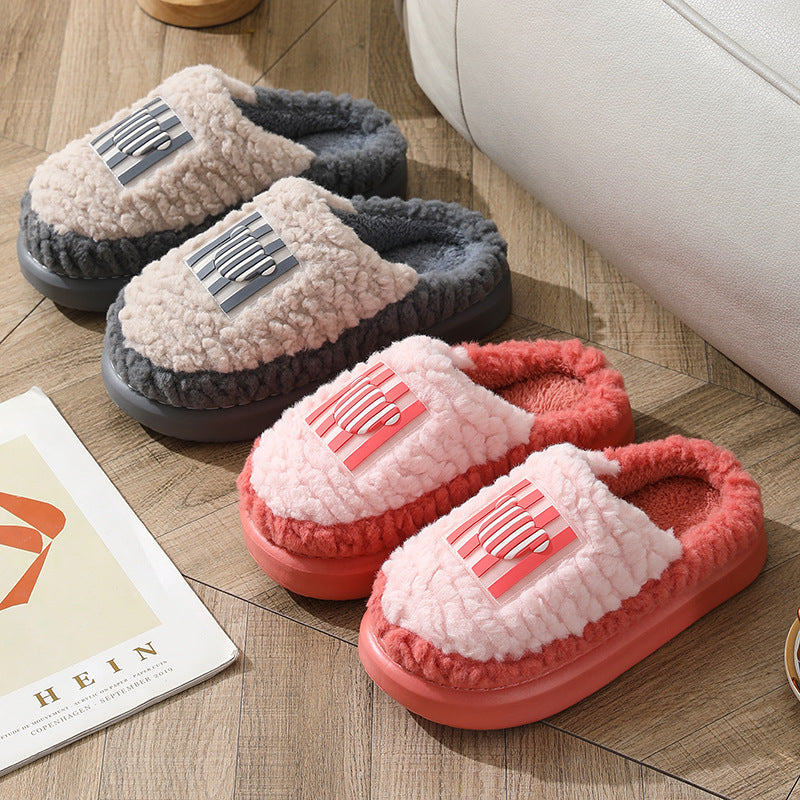 New Color-matching Lamb Slippers Indoor Couple Non-slip Floor Bedroom Slipper Winter Warm House Shoes For Women Men