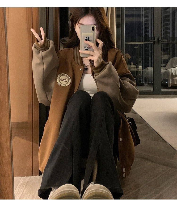 Fashion Baseball Girl Spring And Autumn Clothes Vintage Students' Loose-fitting Coat Jacket