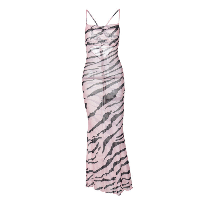 Backless Bodycon Strappy Zebra Dress