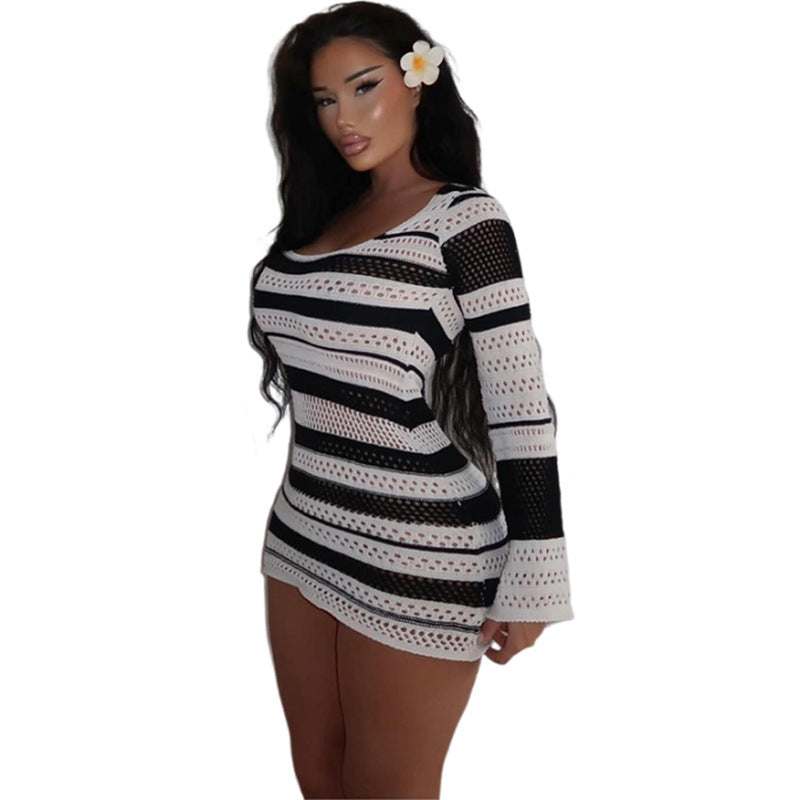 European And American Knitted Striped Dress Women