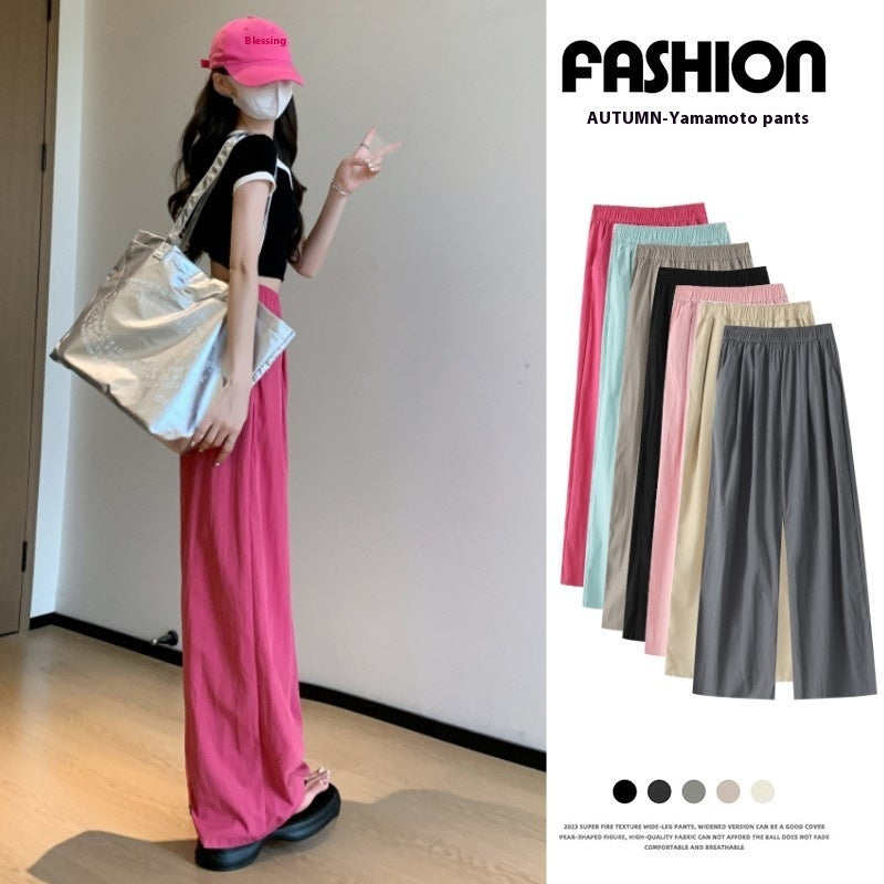 High Waist Drooping Straight Pleated Cotton And Linen Casual Pants