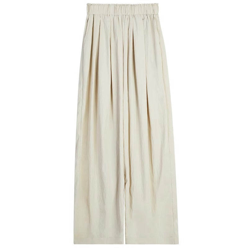 High Waist Drooping Straight Pleated Cotton And Linen Casual Pants