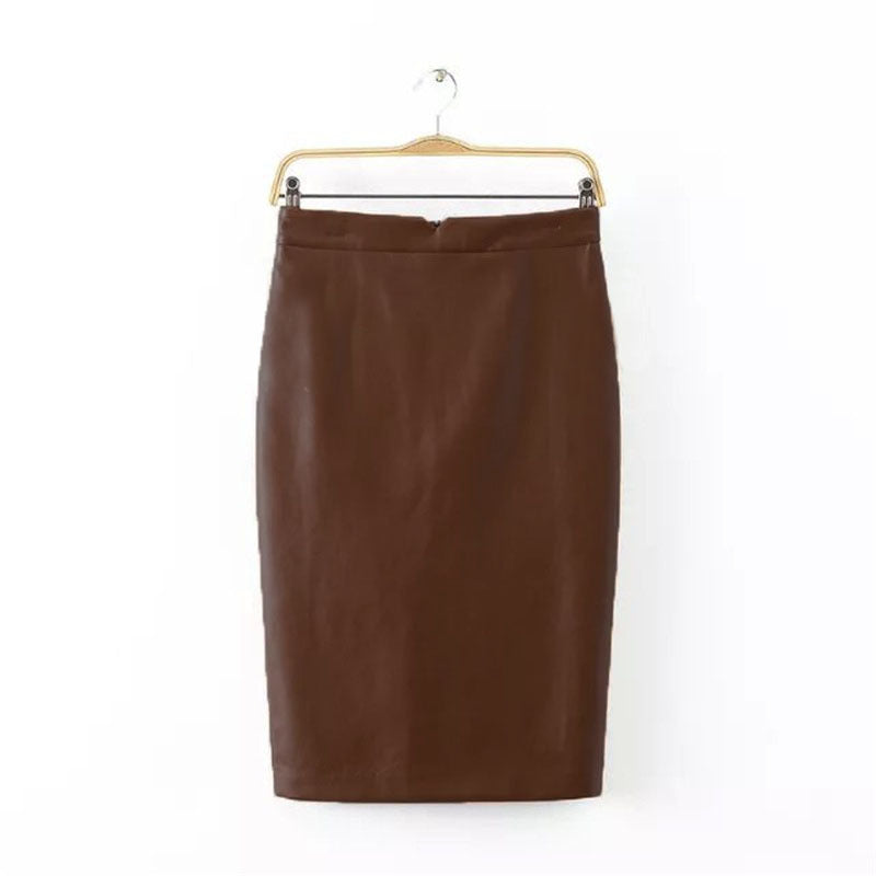 High Waist Fitted Leather Long Skirt