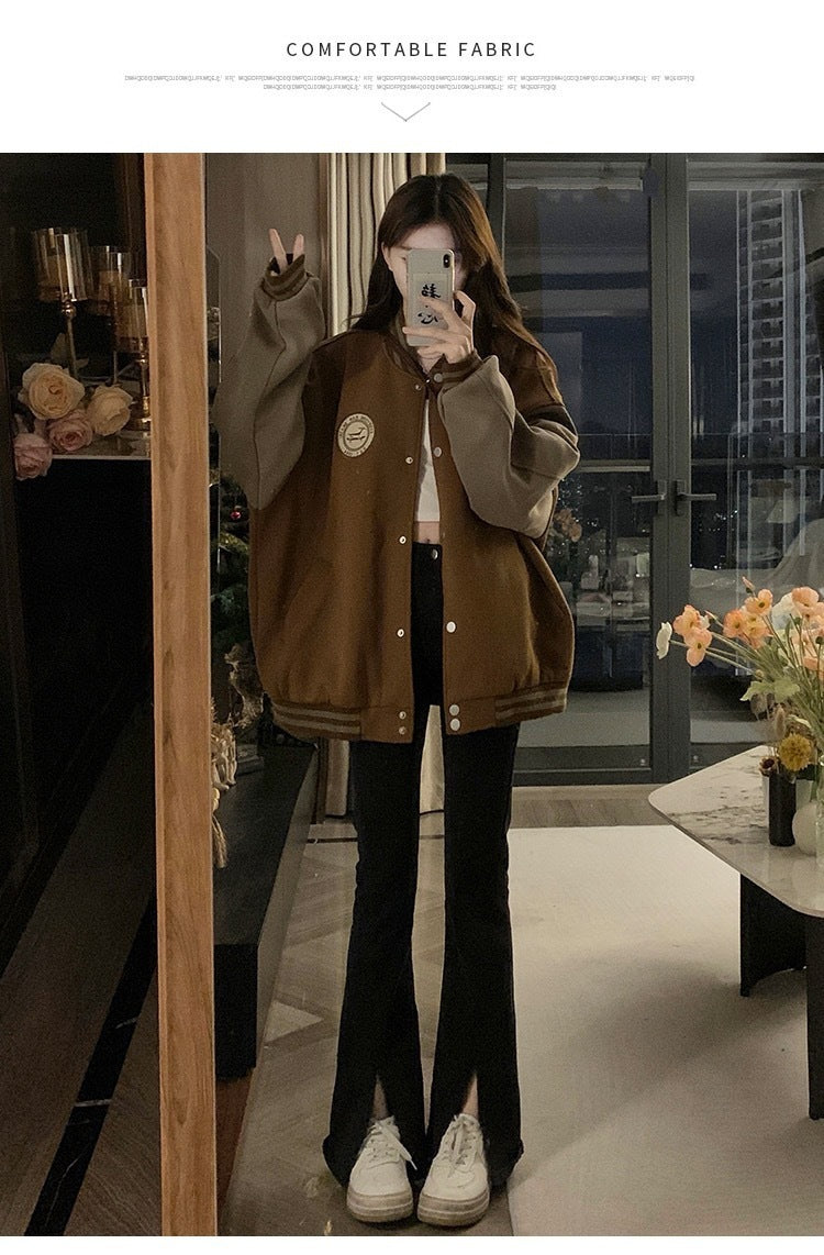 Fashion Baseball Girl Spring And Autumn Clothes Vintage Students' Loose-fitting Coat Jacket