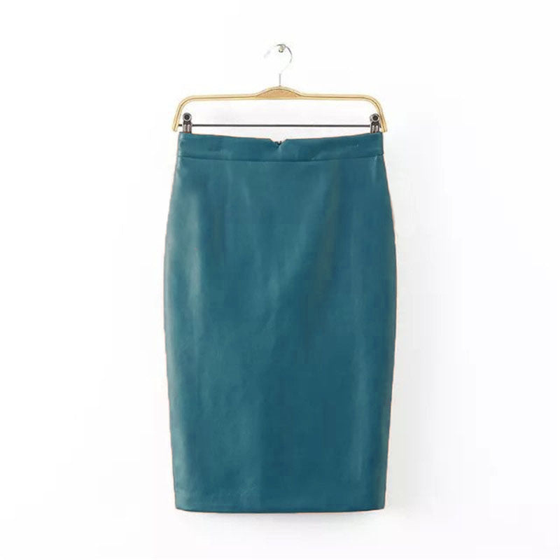 High Waist Fitted Leather Long Skirt