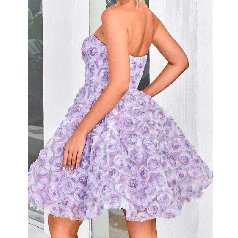 Purple Tube Top Flower Dress Women