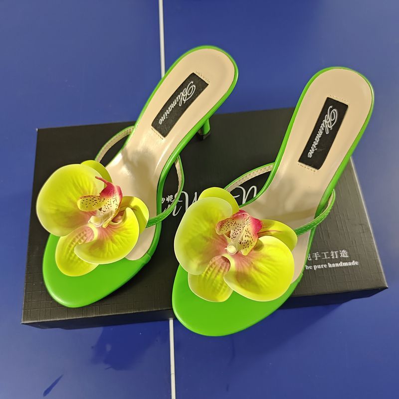 Women's Summer Fashion Flower High Heel Slippers