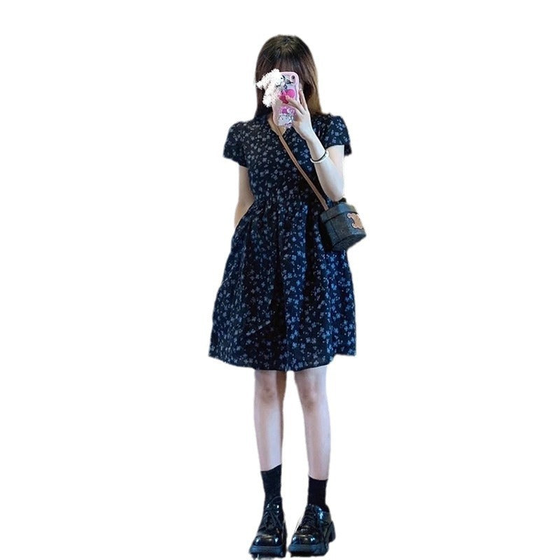 French Style Puff Sleeve Floral Dress Women