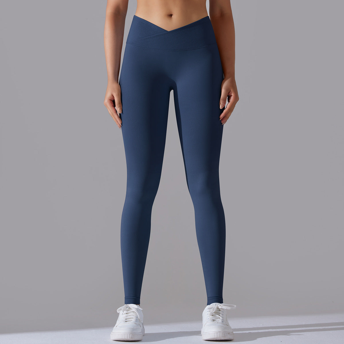 Women's Seamless Knit Breathable Solid Color Cross Waist Yoga Trousers