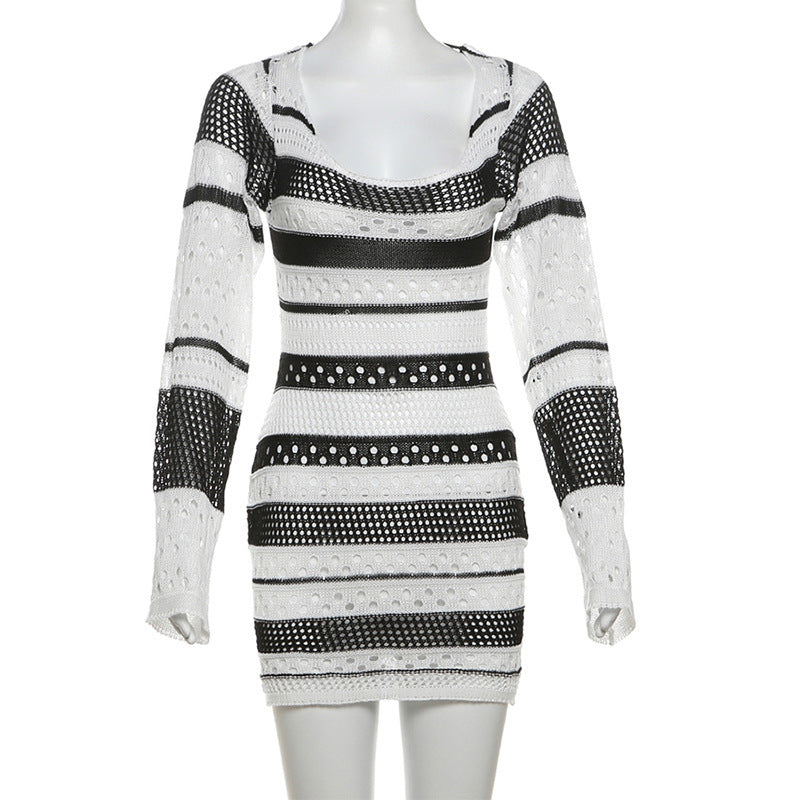 European And American Knitted Striped Dress Women