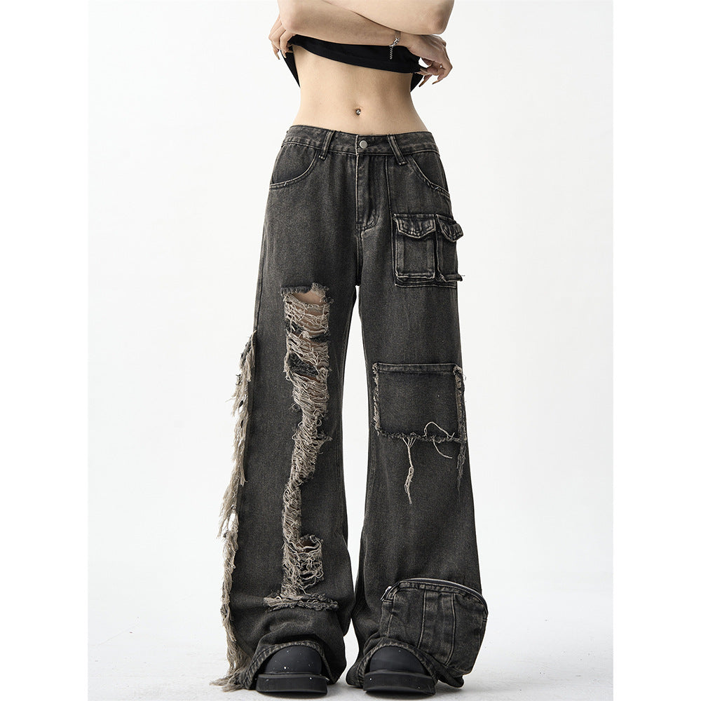 American High Street Niche Ripped Burr Cargo Jeans