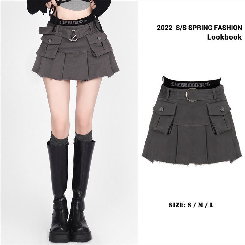 Pleated Mini Skirt with Belt