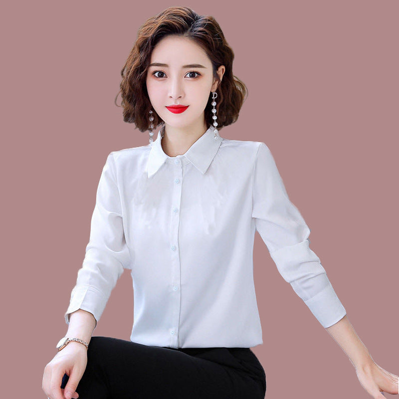 Dark Green Simple Shirt Women's Long-sleeved Slim-fit Long-sleeved White Shirt