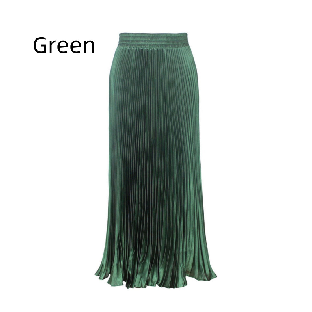 Satin Metallic Organ Pleated Skirt