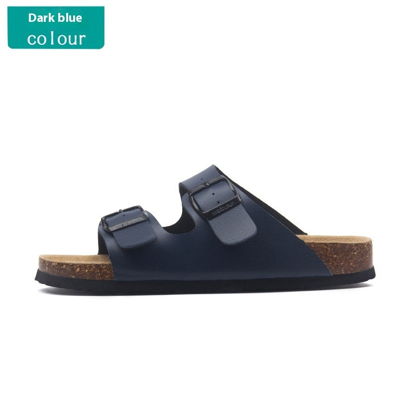 Buckle Flat Cork Slippers Summer Same Beach Buckle Sandals