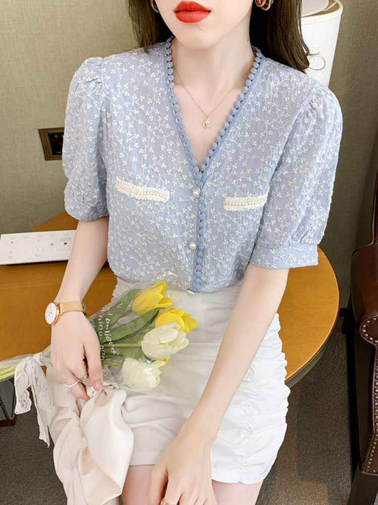 Women's Casual Fashion Bubble Sleeve Top