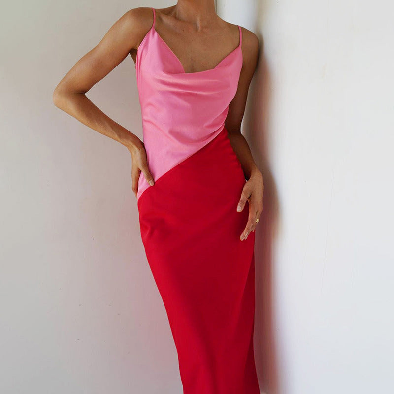 Two Toned Satin Slip Long Dress