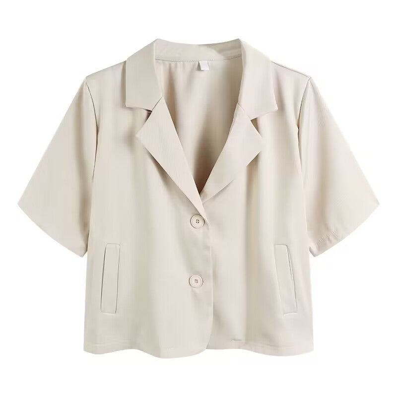 Suit Collar Short Sleeve Shirt Coat Women's Short Top