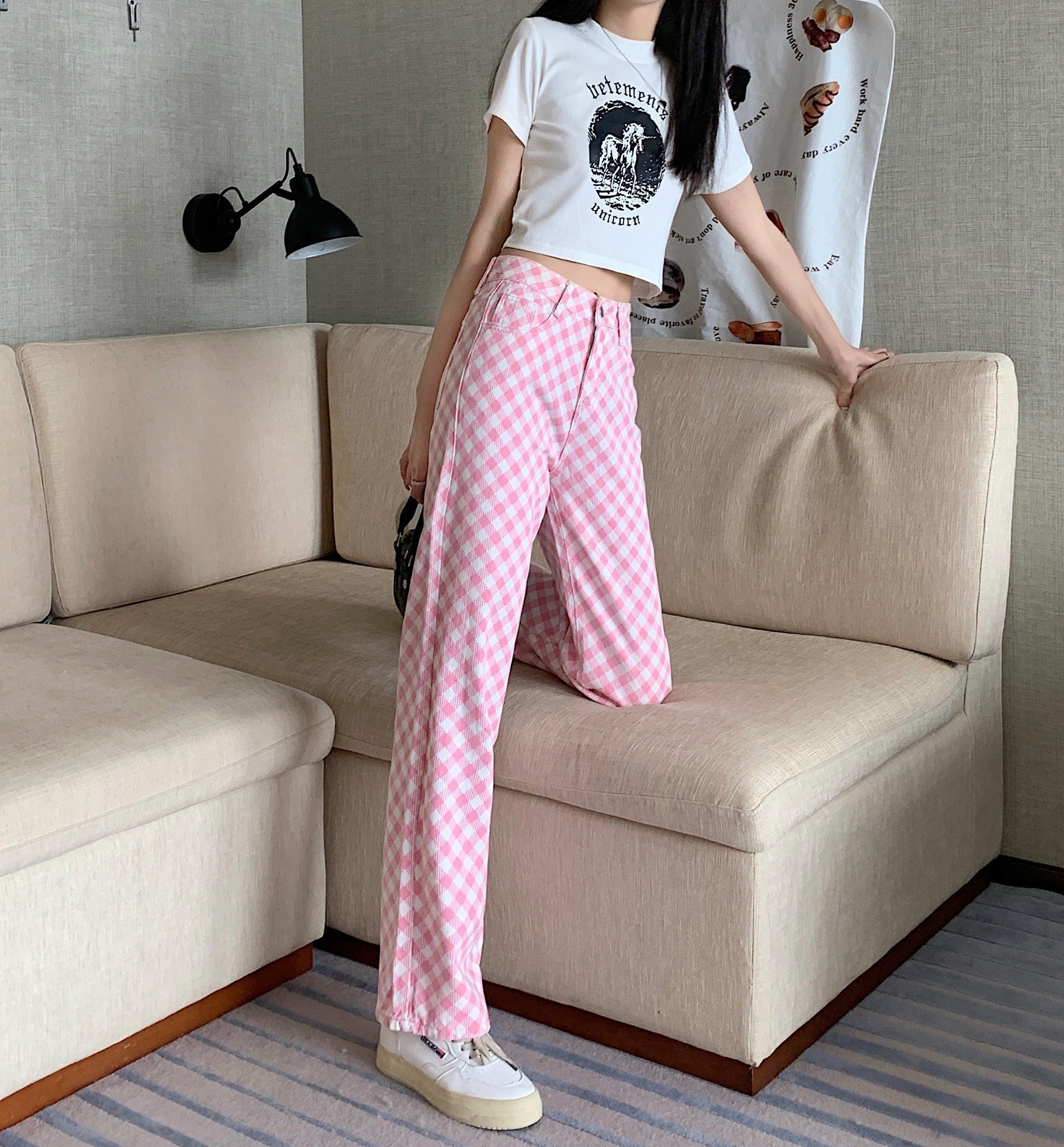 Women's Casual Plaid Loose Slimming Jeans