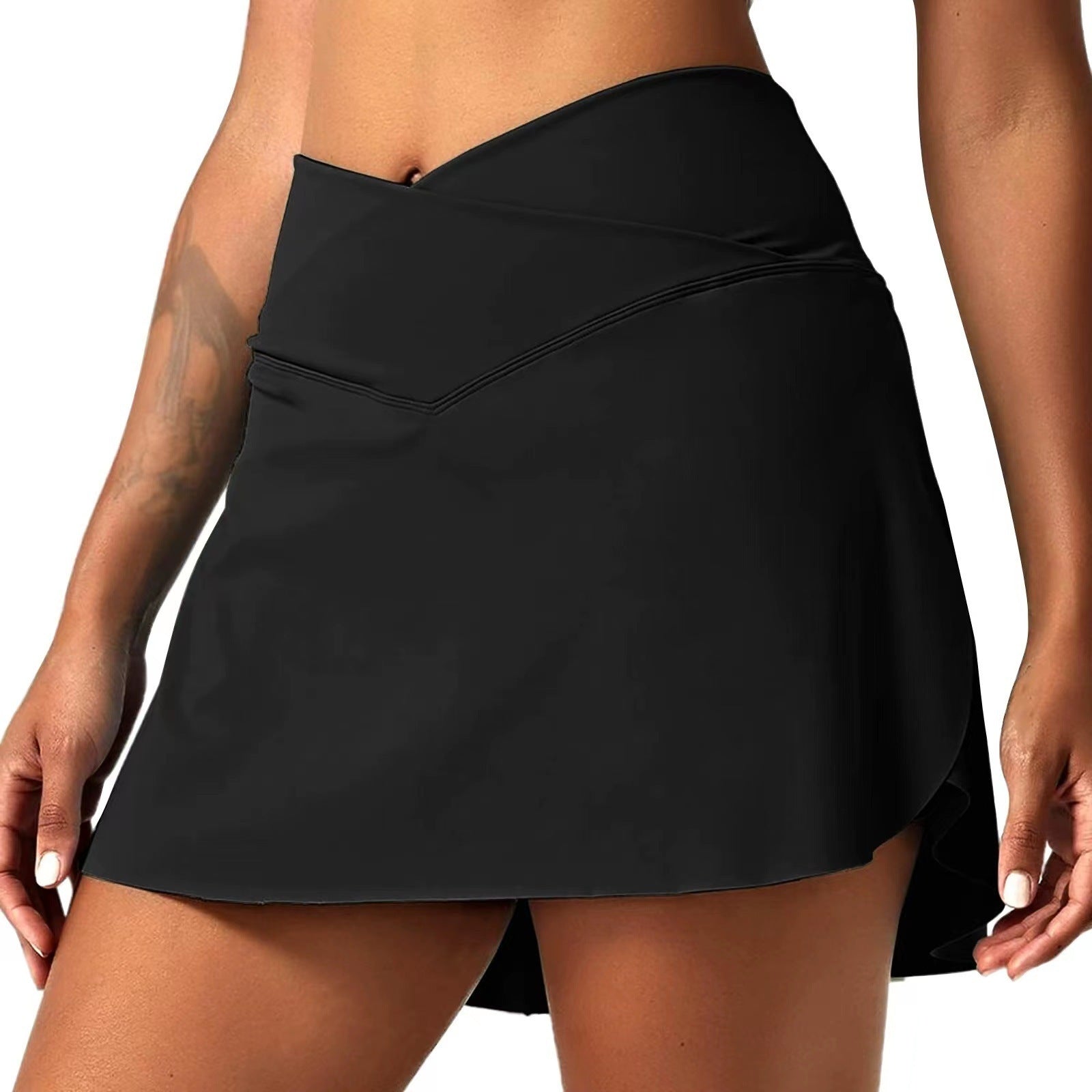 Waist Solid Color False Two-piece Sports Yoga Pants Shorts