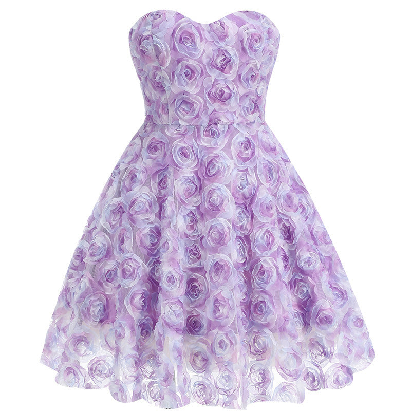 Purple Tube Top Flower Dress Women