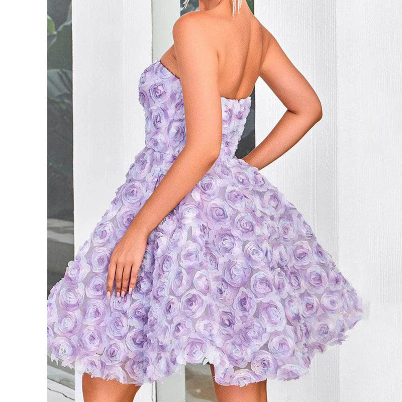 Purple Tube Top Flower Dress Women