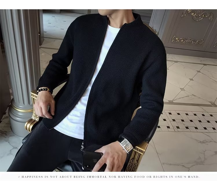 Casual All-matching Slim Fit Men's Solid Color Knitted Cardigan Jacket