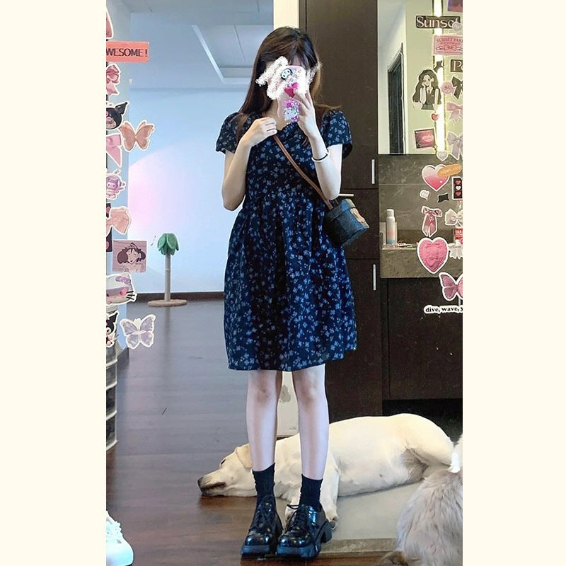 French Style Puff Sleeve Floral Dress Women