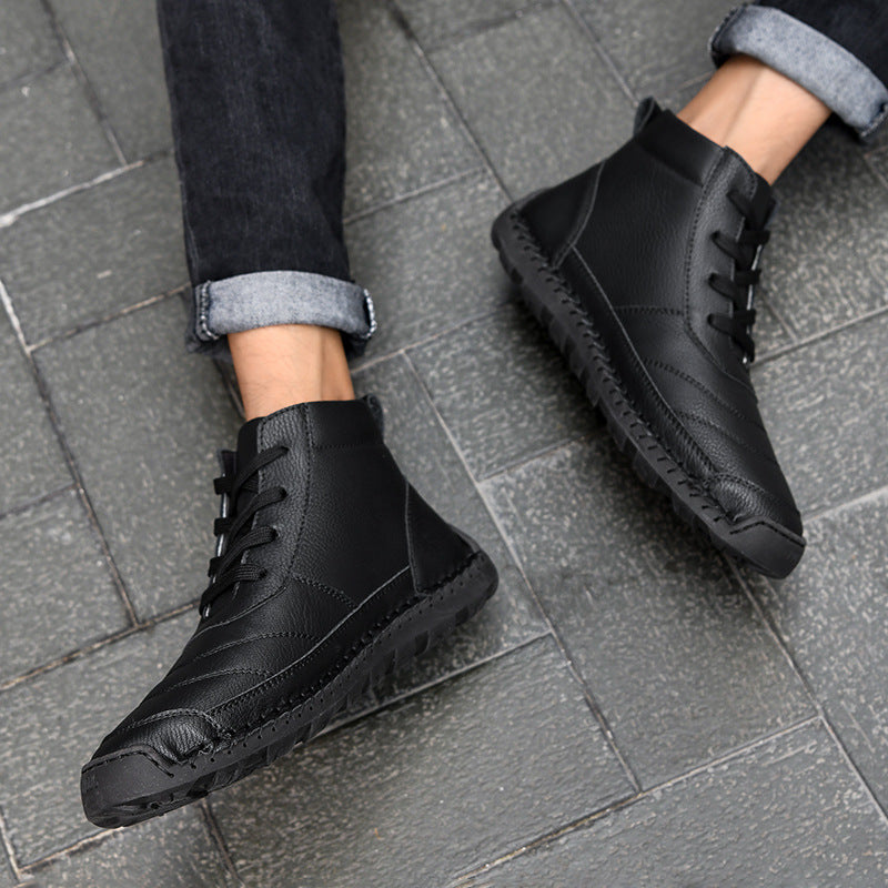 Plus Size Men's Leather Shoes High-top Hand Stitching